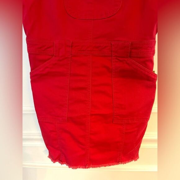 Dickies Overalls Frayed Hem Dress With Stretch in Red Size Large NWT - Picture 4 of 9